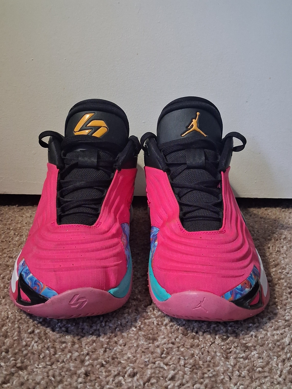 Nike Luka3 Size14 Pink and Black Basketball Sneakers with Gold Logos